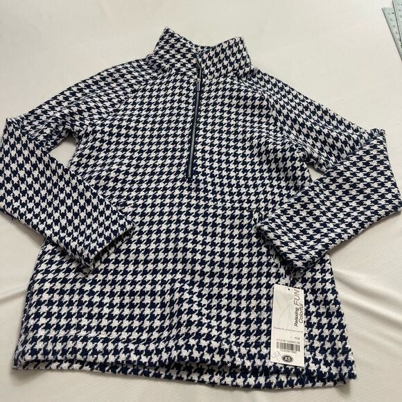 NWT Lulu B Blue White Houndstooth Pullover Sweater Size XS New - Picture 1 of 8